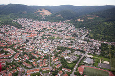 Aerial view of Town View of the streets and houses of the residential areas in Dossenheim in the state Baden-Wurttemberg