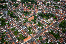 Aerial view of Church building Katholischen Kirche St. Peter in the district Kirchheim in Heidelberg in the state Baden-Wurttemberg, Germany