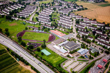 Aerial photograpy of Refugee - buildings Erstaufnahmeeinrichtung of Lanof Baden-Wuerttemberg in the district Patrick-Henry-Village in Heidelberg in the state Baden-Wurttemberg, Germany