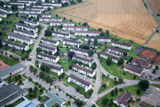 Aerial photograpy of Former American barracks, now BAMF in the district Patrick Henry Village in Heidelberg in the state Baden-Wuerttemberg, Germany