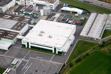 Oblique view of Building and production halls on the premises of Rudolf Wild GmbH & Co. KG (Capri-Sonne) in Eppelheim in the state Baden-Wurttemberg