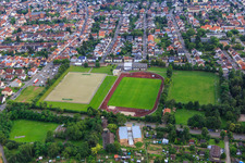 Aerial view of Sports fields of TSG Eintracht Plankstadt in Plankstadt in the state Baden-Wuerttemberg, Germany