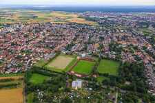 Aerial photograpy of Sports fields of TSG Eintracht Plankstadt in Plankstadt in the state Baden-Wuerttemberg, Germany