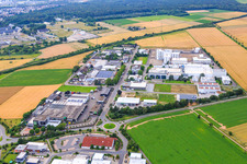 Brauereistraße industrial area with Corden Pharma GmbH and Weldebräu GmbH&Co.KG brewery in Plankstadt in the state Baden-Wuerttemberg, Germany