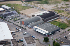 Aerial view of ALDI, Görtz, DM in Brühl in the state Baden-Wuerttemberg, Germany