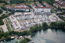 Village on the banks of the area Rheinauer See in the district Rheinau in Mannheim in the state Baden-Wurttemberg, Germany