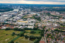 Aerial view of Rheinauhafen in the district Rheinau in Mannheim in the state Baden-Wuerttemberg, Germany