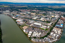 Quays and boat moorings at the port of the inland port Rheinauhafen on Rhine in the district Rheinau in Mannheim in the state Baden-Wurttemberg, Germany