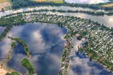 Oblique view of Middle path between Swan Pond and Adria Pond in the Blue Adriatic recreation area in Altrip in the state Rhineland-Palatinate, Germany