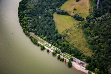 Oblique view of Rhine beach in the district Niederfeld in Mannheim in the state Baden-Wuerttemberg, Germany