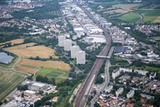 Aerial view of Industrial Street in the district Friesenheim in Ludwigshafen am Rhein in the state Rhineland-Palatinate, Germany
