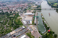 Quays and boat moorings at the port of the inland port Flosshafen on Rhein in Worms in the state Rhineland-Palatinate, Germany