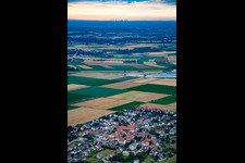 Village - view on the edge of agricultural fields and farmland in the district Ibersheim in Worms in the state Rhineland-Palatinate, Germany