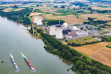 Bird's eye view of Nuclear power plant in the district Wattenheim in Biblis in the state Hesse, Germany