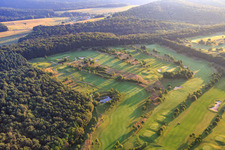 Aerial view of Golf course of the Golfclub am Donnersberg eV in Imsbach in the state Rhineland-Palatinate, Germany