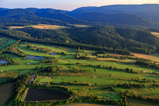 Golf course of the Golfclub am Donnersberg eV in Imsbach in the state Rhineland-Palatinate, Germany from the plane