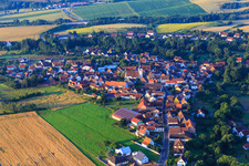 Aerial view of Donnersberger Straße from the north in Steinbach am Donnersberg in the state Rhineland-Palatinate, Germany