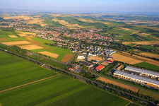 View of the town from the northeast beyond the A63 in the district Nieder-Saulheim in Saulheim in the state Rhineland-Palatinate, Germany