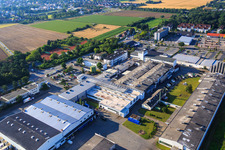 Oblique view of Intersnack Deutschland SE Alsbach plant in the district Sandwiese in Alsbach-Hähnlein in the state Hesse, Germany