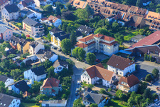 Aerial photograpy of ABM Apartment House Holiday Apartments in Bahnhofstr in Zwingenberg in the state Hesse, Germany