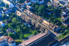 Aerial view of Historic half-timbered street Scheuergasse in Zwingenberg in the state Hesse, Germany