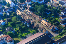 Aerial photograpy of Historic half-timbered street Scheuergasse in Zwingenberg in the state Hesse, Germany