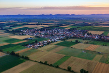 Village view in the morning from the southeast in Freckenfeld in the state Rhineland-Palatinate, Germany