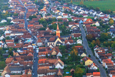 Church and town hall from the east in the district Schaidt in Wörth am Rhein in the state Rhineland-Palatinate, Germany