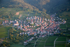 District Rechtenbach in Schweigen-Rechtenbach in the state Rhineland-Palatinate, Germany from the plane