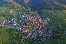 Village view in the morning from the east in the district Rechtenbach in Schweigen-Rechtenbach in the state Rhineland-Palatinate, Germany