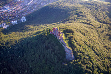 Drone image of Trifels Castle in Annweiler am Trifels in the state Rhineland-Palatinate, Germany