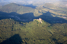 Trifels Castle in Annweiler am Trifels in the state Rhineland-Palatinate, Germany seen from a drone