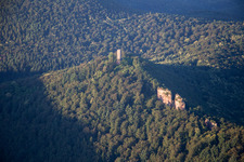 Trifels Castle in Annweiler am Trifels in the state Rhineland-Palatinate, Germany seen from above