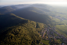 Aerial view of Village - view on the edge of wine yards in Frankweiler in the state Rhineland-Palatinate, Germany