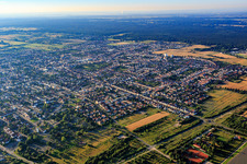 Aerial view of City view from the northwest in Haßloch in the state Rhineland-Palatinate, Germany