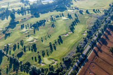 Aerial view of Grounds of the Golf course at Golfplatz Kurpfalz in Limburgerhof in the state Rhineland-Palatinate, Germany