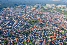 Aerial view of City area with outside districts and inner city area in Schifferstadt in the state Rhineland-Palatinate, Germany