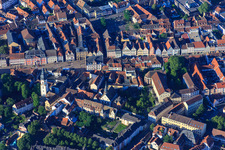 Historic old town with Maximilianstraße with Holy Spirit Church and former St. Ludwig Church from the north in Speyer in the state Rhineland-Palatinate, Germany