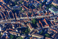 Historic old town with Maximilianstraße with former St. Ludwig Church and Große Greifengasse from the north in Speyer in the state Rhineland-Palatinate, Germany