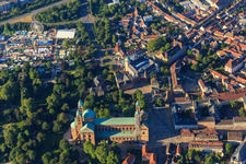Aerial view of Cathedral to Speyer in summer from the north in Speyer in the state Rhineland-Palatinate, Germany