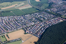 City overview from the east in the district Eggenstein in Eggenstein-Leopoldshafen in the state Baden-Wuerttemberg, Germany