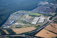 District Neureut in Karlsruhe in the state Baden-Wuerttemberg, Germany seen from above