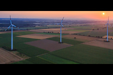 Minfeld wind farm at sunset in Minfeld in the state Rhineland-Palatinate, Germany
