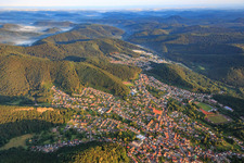 City overview in the morning from the east in Hauenstein in the state Rhineland-Palatinate, Germany