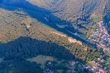 Burghalder Felsen climbing rock in the morning from the east in Hauenstein in the state Rhineland-Palatinate, Germany
