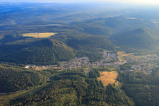 View of the Palatinate Forest in the morning from the south in Merzalben in the state Rhineland-Palatinate, Germany