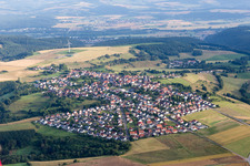 Village - view on the edge of agricultural fields and farmland in Martinshoehe in the state Rhineland-Palatinate, Germany