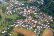 Village - view on the edge of agricultural fields and farmland in Lambsborn in the state Rhineland-Palatinate, Germany