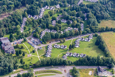 Aerial view of Holiday house plant of the park Ferienpark Hambachtal in Oberhambach in the state Rhineland-Palatinate, Germany
