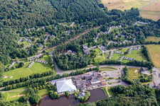 Aerial photograpy of Holiday house plant of the park Ferienpark Hambachtal in Oberhambach in the state Rhineland-Palatinate, Germany